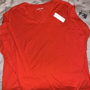 Lands' End Supima V-Neck Long Sleeve Tee - Red
